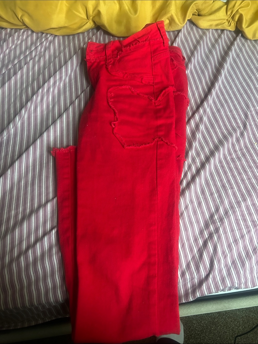 SHEIN Bright Red Skinny Distressed Women's Jeans